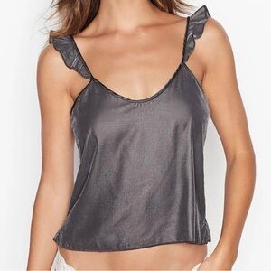 Victoria's Secret Small Gray Velvet V Neck Ruffle Cropped Sleepwear Tank Top